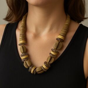 Chunky Necklace Statement 21” long tan cream